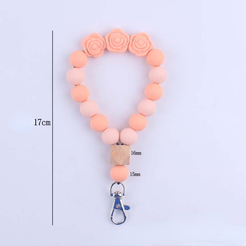Rose Silicone Bead Wristlet Keychain Floral Charm Pastel Colors 5