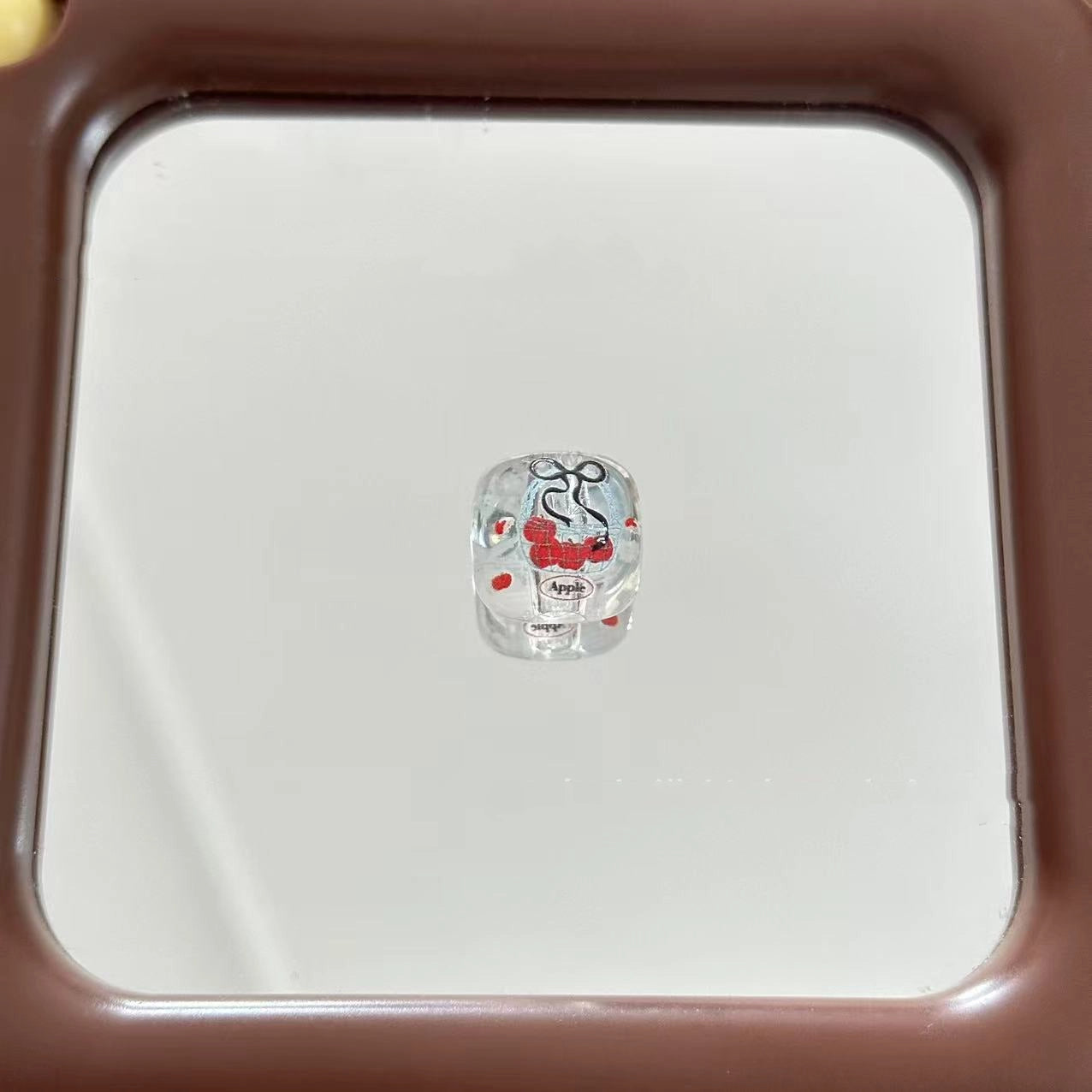 Transparent Square Acrylic Beads 16mm Apple and Kitten Printed 10pcs 6