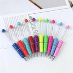 Beadable Plastic Pen with Colorful Heart and Rhinestone Design