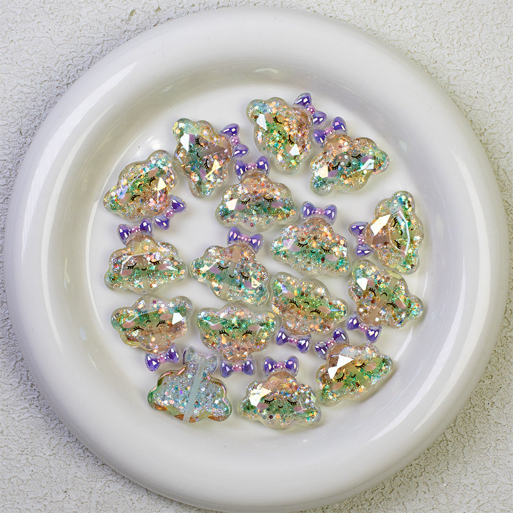 Glitter Bow Cloud Resin Beads 25mm Pastel Sparkle 10pcs 7