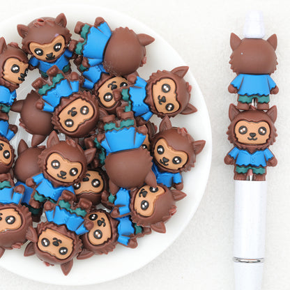 3D Blue Shirt Werewolf Silicone Focal Beads 20 pcs