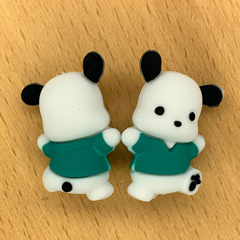 Silicone 3D Focal Beads Pochacco Dog Teal Shirt Floppy Ears