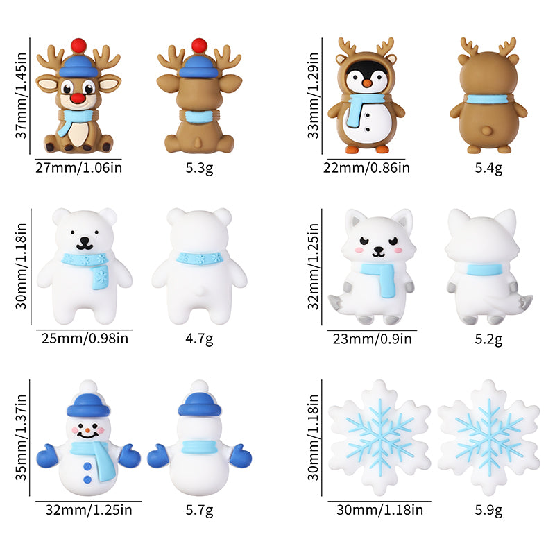 3D Winter Animal Silicone Focal Beads 20 Pcs with Reindeer Snowman Penguin 7