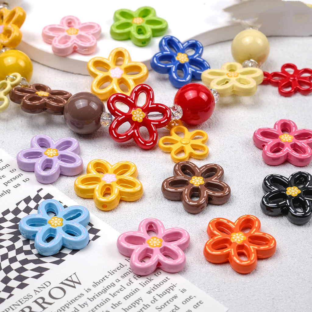 Hollow Dotted Line Sakura Flower Acrylic Beads 25mm 20pcs