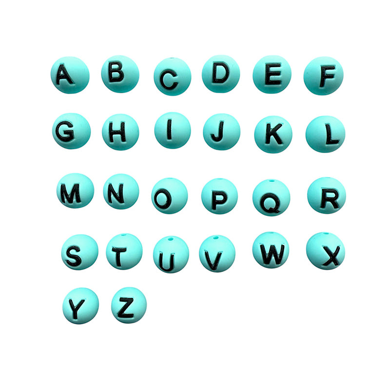 15mm Silicone Letter Beads Alphabet A-Z Solid Color Printed 26pcs 4