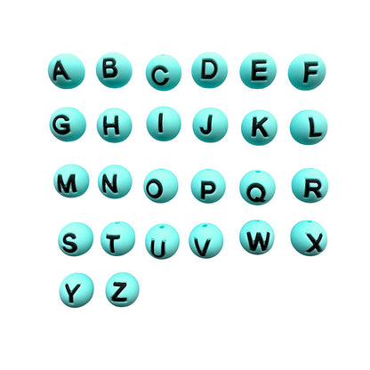 15mm Silicone Letter Beads Alphabet A-Z Solid Color Printed 26pcs 4