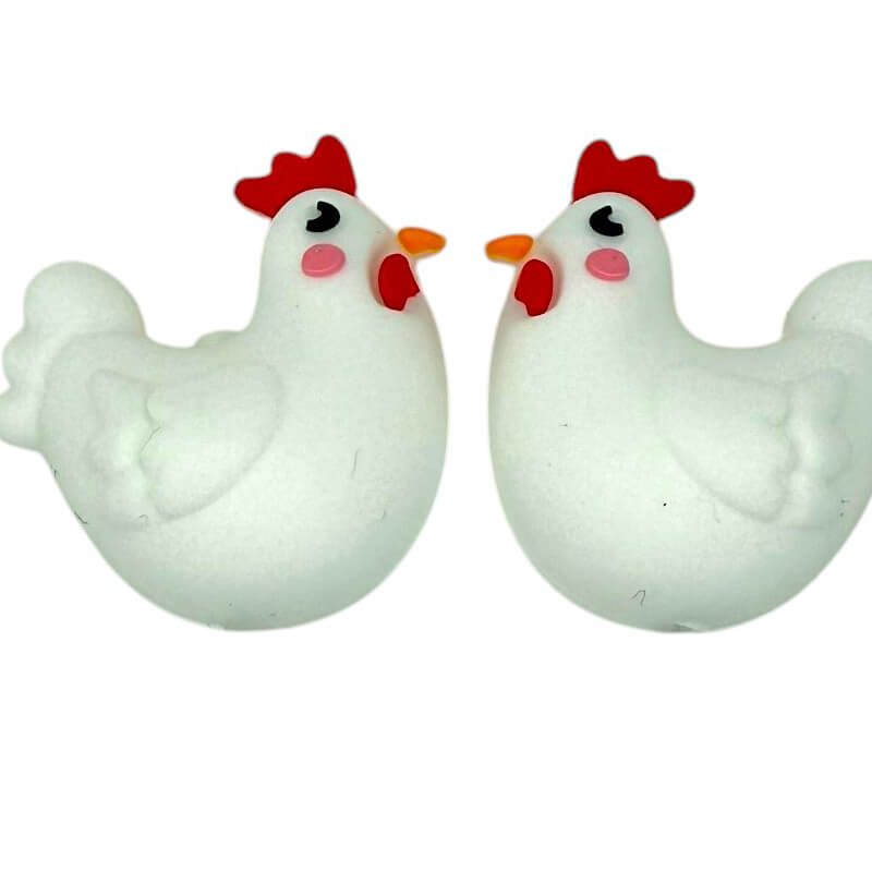 Silicone 3D Focal Beads White Rooster Smiling Face Expression 20pcs