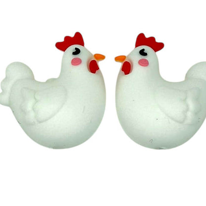 Silicone 3D Focal Beads White Rooster Smiling Face Expression 20pcs