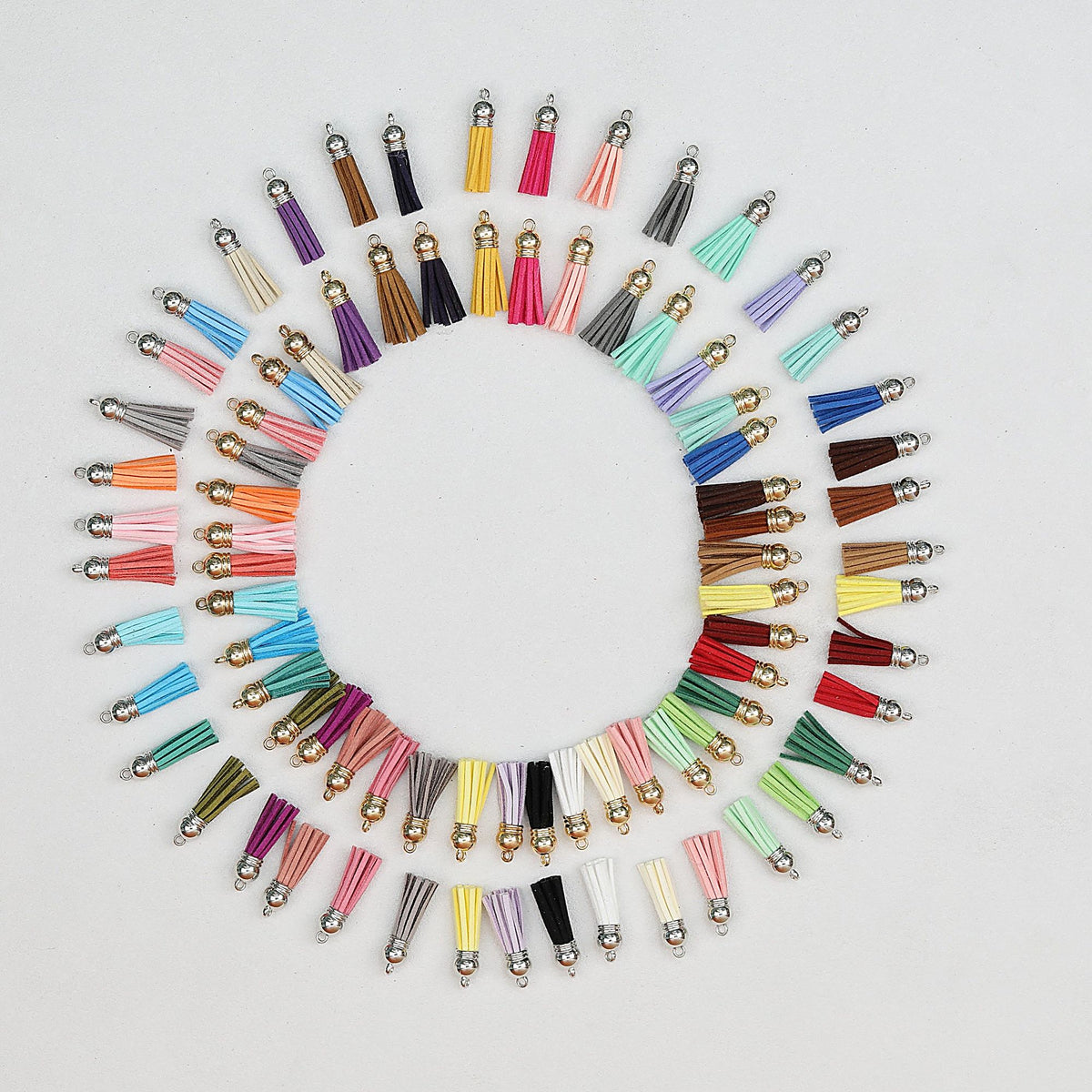 Leather Tassel Charms Small 3.8cm Mixed Colors Silver Cap 100pcs - Gold Cap