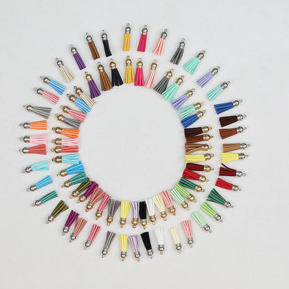 Leather Tassel Charms Small 3.8cm Mixed Colors Silver Cap 100pcs - Gold Cap