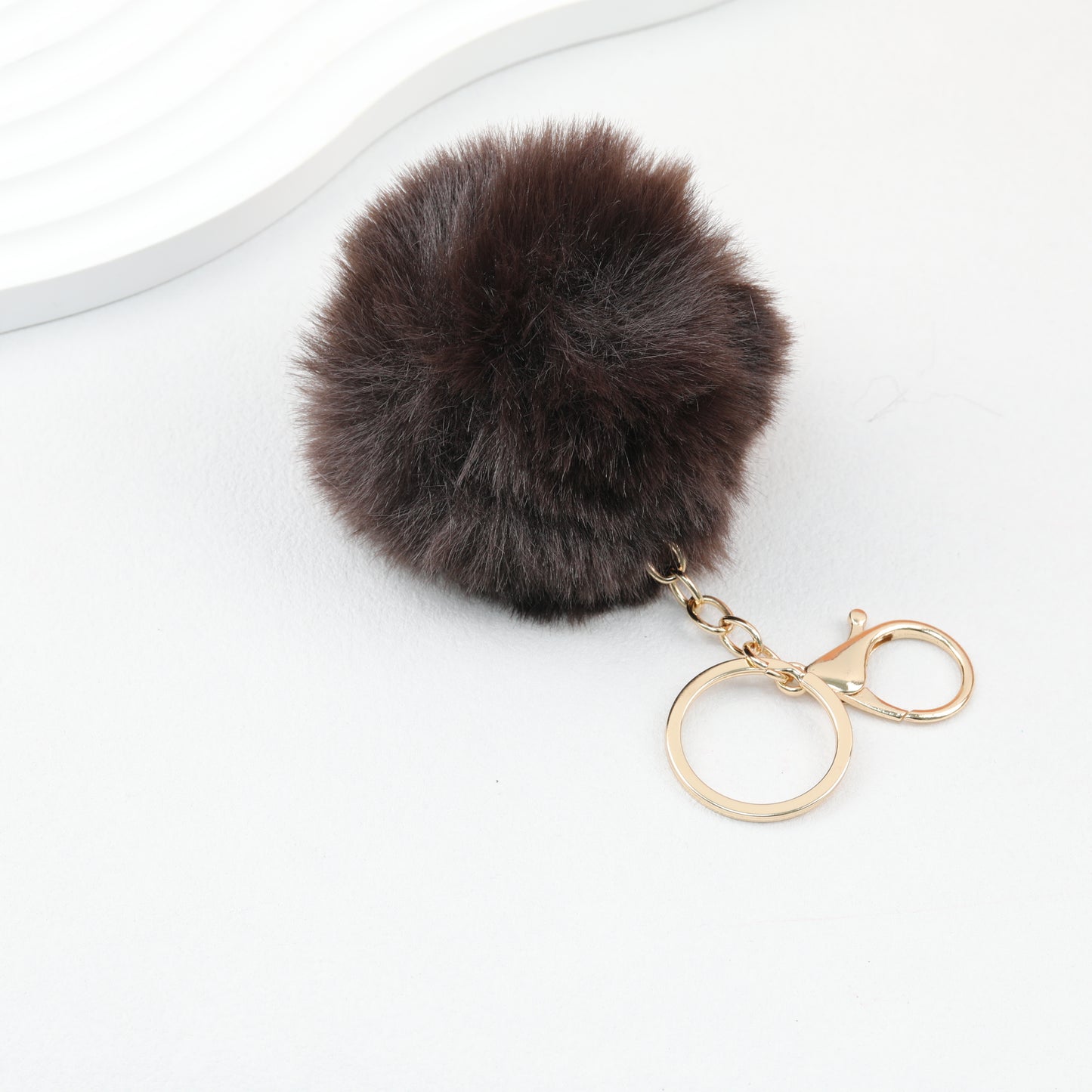 Pom Pom Keychain Fluffy Imitation Rex Rabbit Fur Ball 8cm With Lobster Clasp