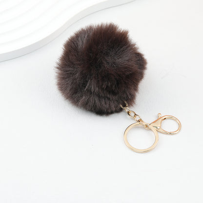 Pom Pom Keychain Fluffy Imitation Rex Rabbit Fur Ball 8cm With Lobster Clasp