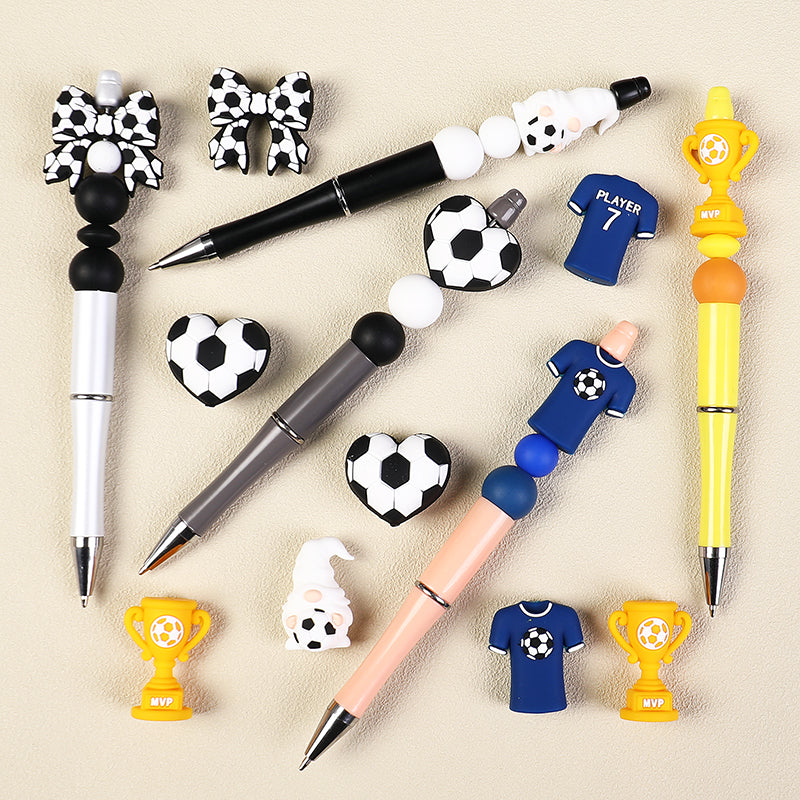3D Football Theme Silicone Focal Beads Wholesale, Heart Trophy Jersey Bow White Gnome