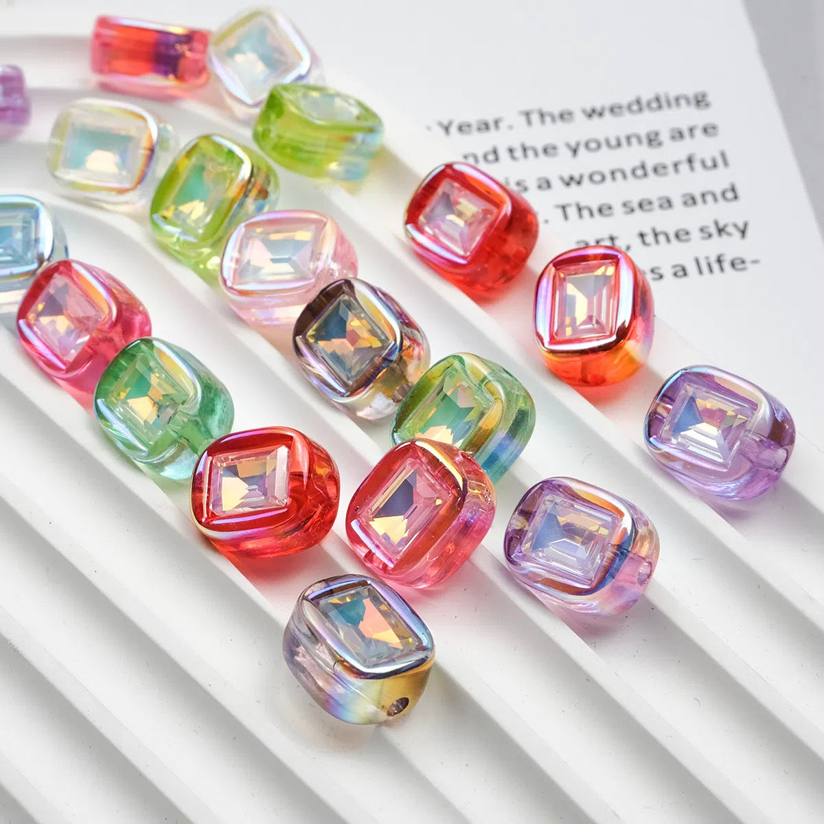 Transparent Square Acrylic Beads 14mm Imitation Zircon Sparkling 20pcs 3