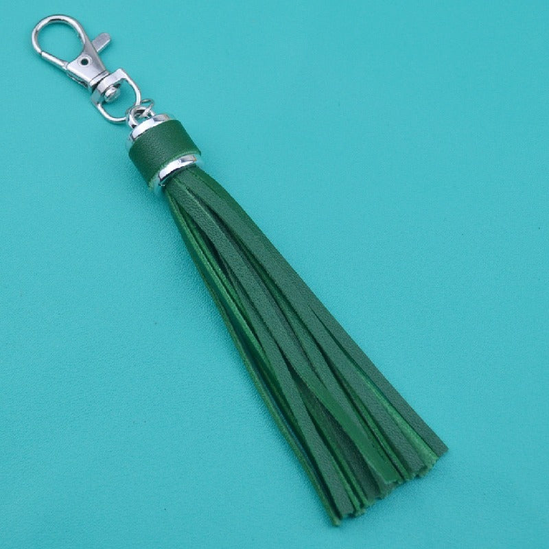 PU Leather Tassel Keychain 9cm Strips Silver Lobster Clasp 15