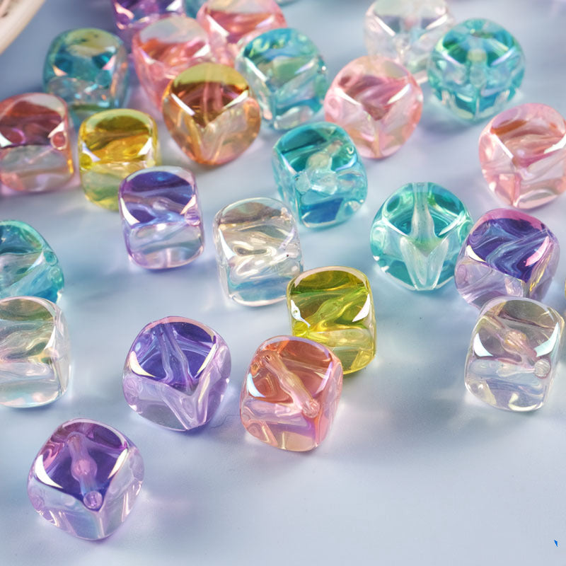 Transparent Flat Square Acrylic Beads 15mm Candy Colors 50pcs
