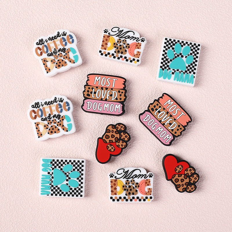 Silicone Focal Beads Dog Mom Leopard Print Paw Patterns 1 pcs 6