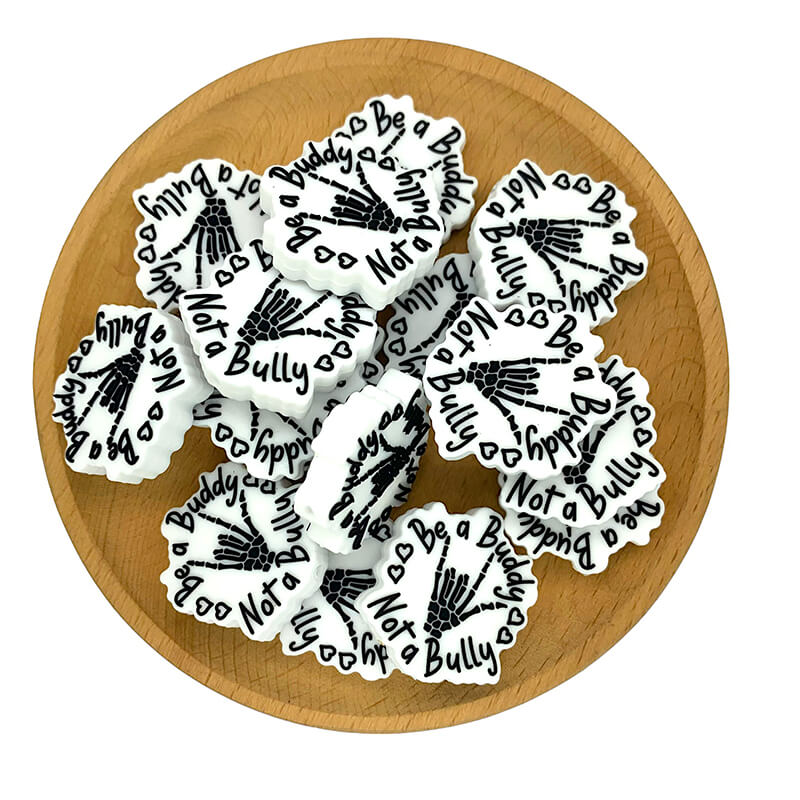 Silicone Focal Beads Be a Buddy Not a Bully Black Skeletal Hand Hearts 2