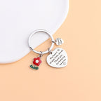 Flower Heart Keychain Stainless Steel Engraved Red Charm 2