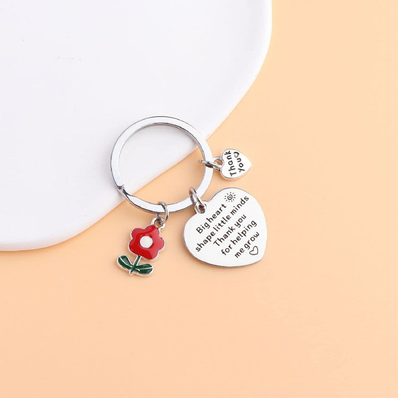 Flower Heart Keychain Stainless Steel Engraved Red Charm 2