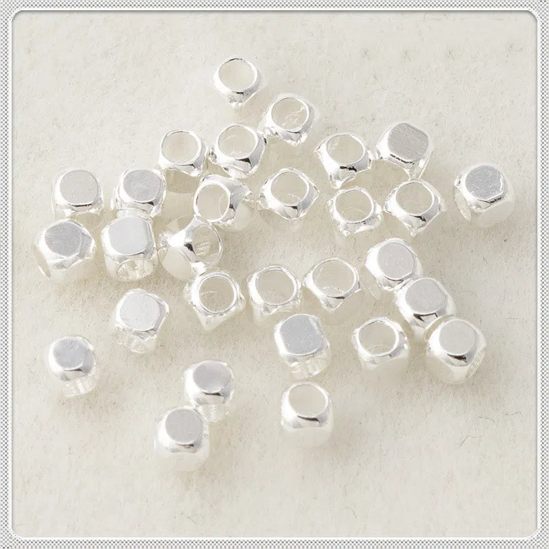 Brass Square Spacer Beads Geometric Silver Tone 100pcs 3