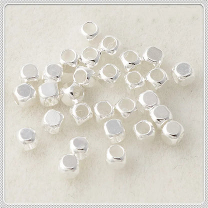 Brass Square Spacer Beads Geometric Silver Tone 100pcs 3