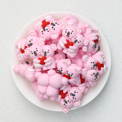 3D Heart Parent Child Koala Silicone Focal Beads 20pcs 5