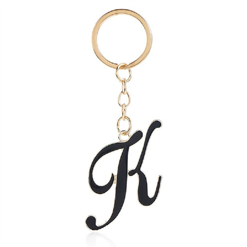 Metal Fashion Letter Keychain Black and Gold Script Design 15