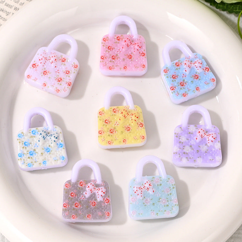 Floral Pattern Handbag Shaped Resin Beads 29mm 20pcs