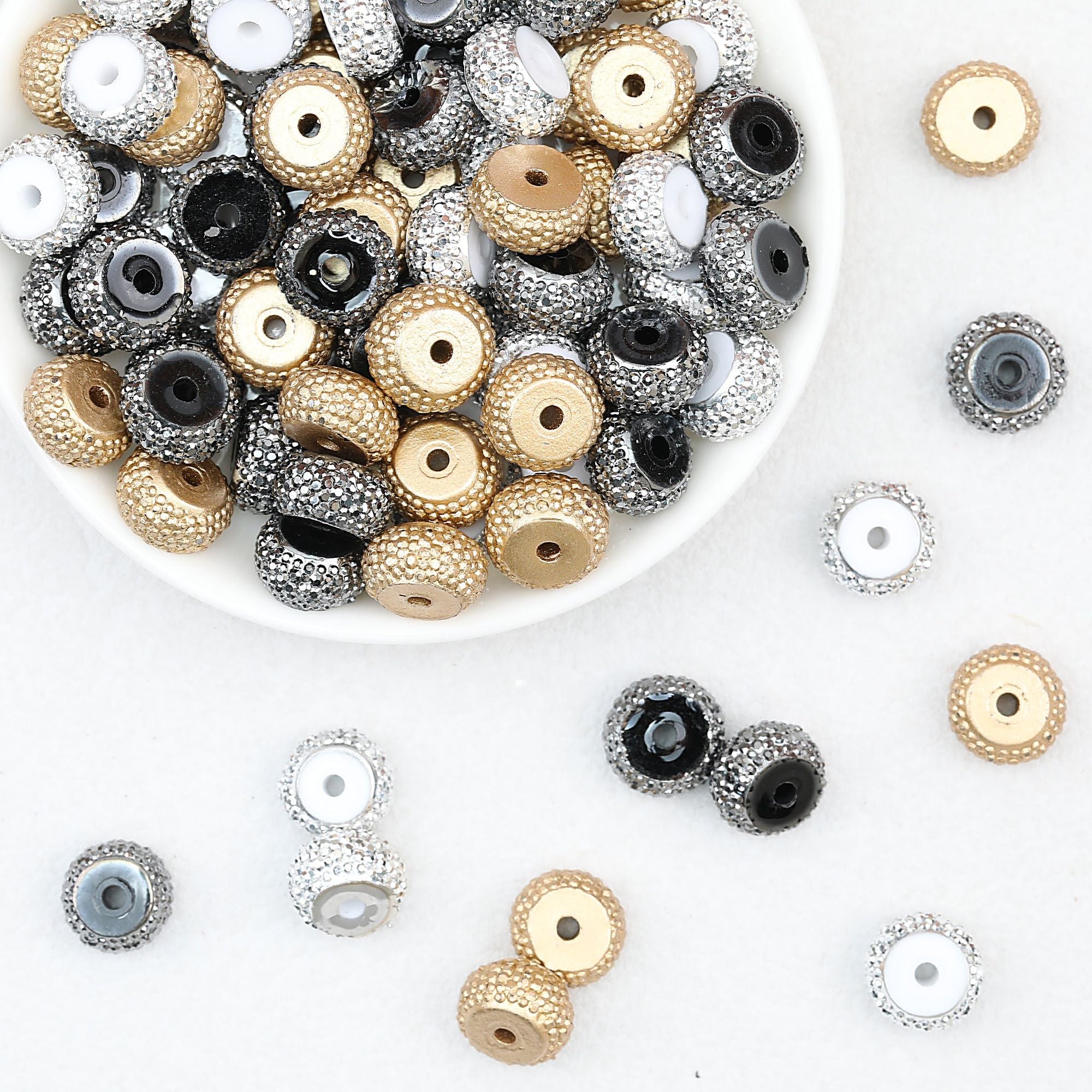 Metallic Sugar Textured Resin Round Spacer Beads 12mm 50pcs