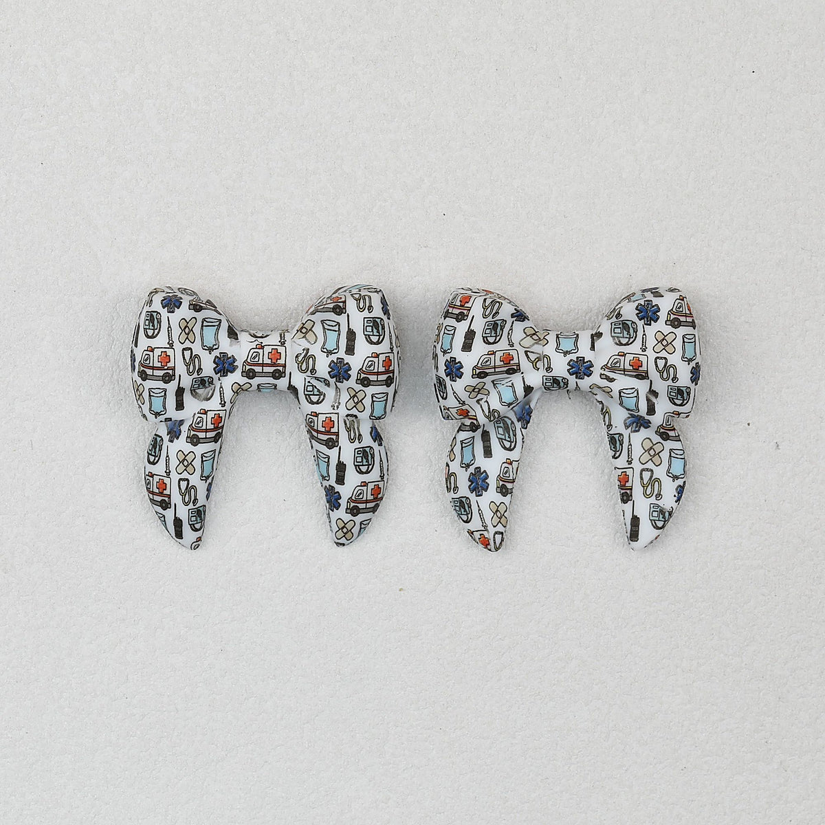 3D Printed Bow Shape Silicone Beads Colorful Pattern 10pcs - 7