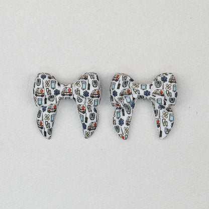 3D Printed Bow Shape Silicone Beads Colorful Pattern 10pcs - 7
