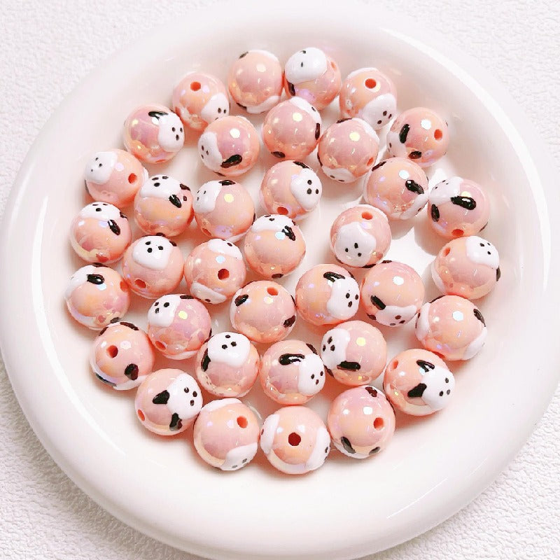 Hand-Painted Round Acrylic Beads 16mm Cartoon Design 5pcs 11