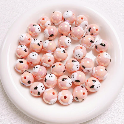 Hand-Painted Round Acrylic Beads 16mm Cartoon Design 5pcs 11