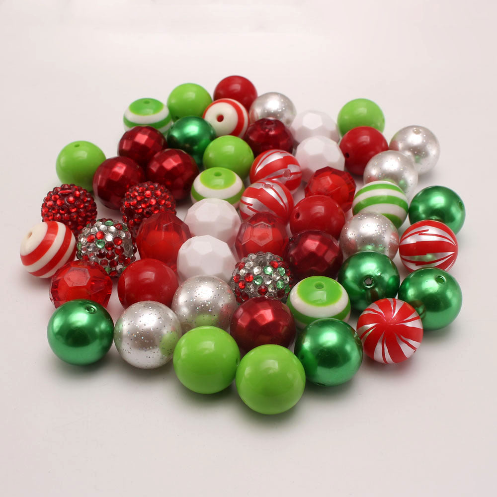 Bubblegum Beads 20mm Red Green Silver Glitter Rhinestone Chunky Mix 50pcs 4