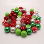Bubblegum Beads 20mm Red Green Silver Glitter Rhinestone Chunky Mix 50pcs 4