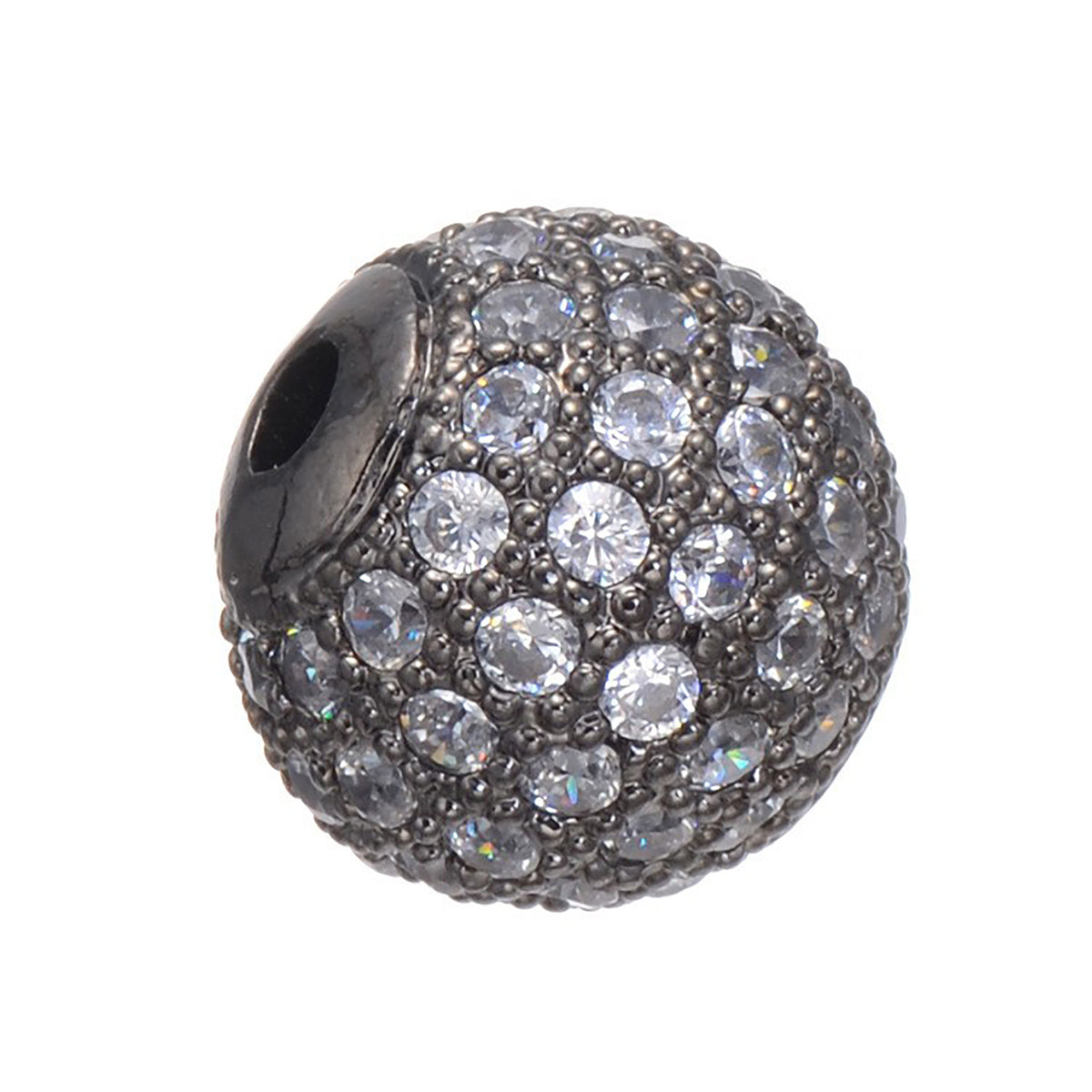 Fancy Zirconia Paved Round Brass Beads 14mm 5pcs 8