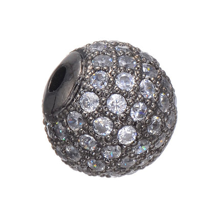 Fancy Zirconia Paved Round Brass Beads 14mm 5pcs 8