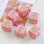 Cherry Bear Rabbit Square Acrylic Beads 14mm Playful Pattern 5pcs 5