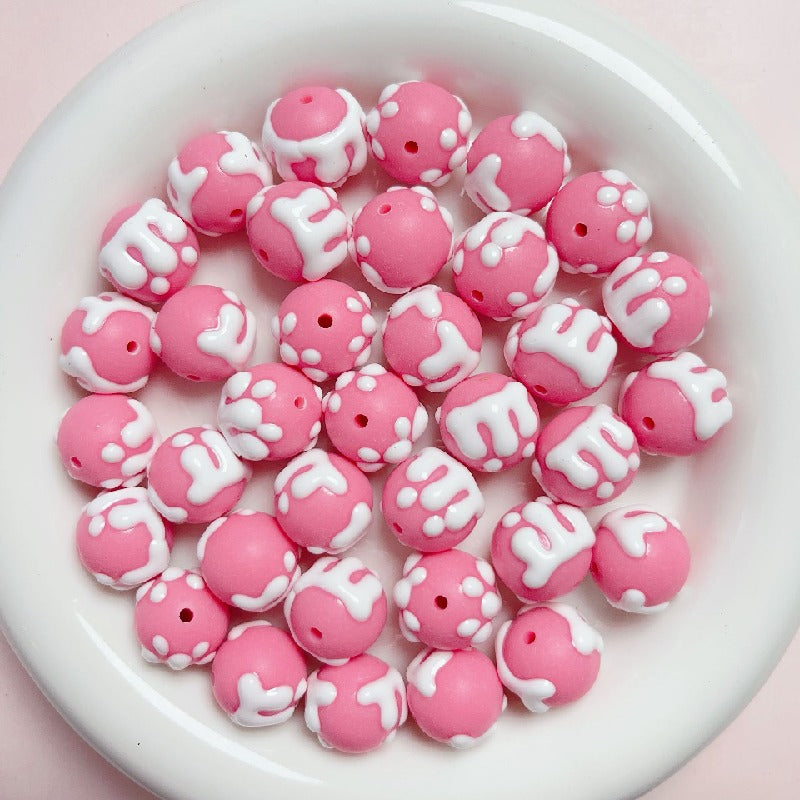 Hand Painted Jelly Bean Acrylic Beads 16mm Cream Colors 10pcs 11