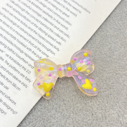 Hand Painted Bow Acrylic Beads 25-33mm Colorful Polka Dot 10pcs 9