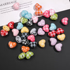 Plaid and Splashed Ink Pattern Heart Acrylic Beads 18mm 20pcs 2