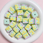 Hand Painted Cube Acrylic Beads 16mm Cream Dripping Icing 5pcs 3