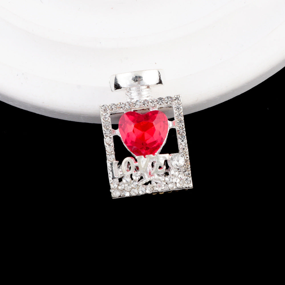 Fancy Alloy Perfume Bottle Charm Beads with Heart and Rhinestones 2pcs 13