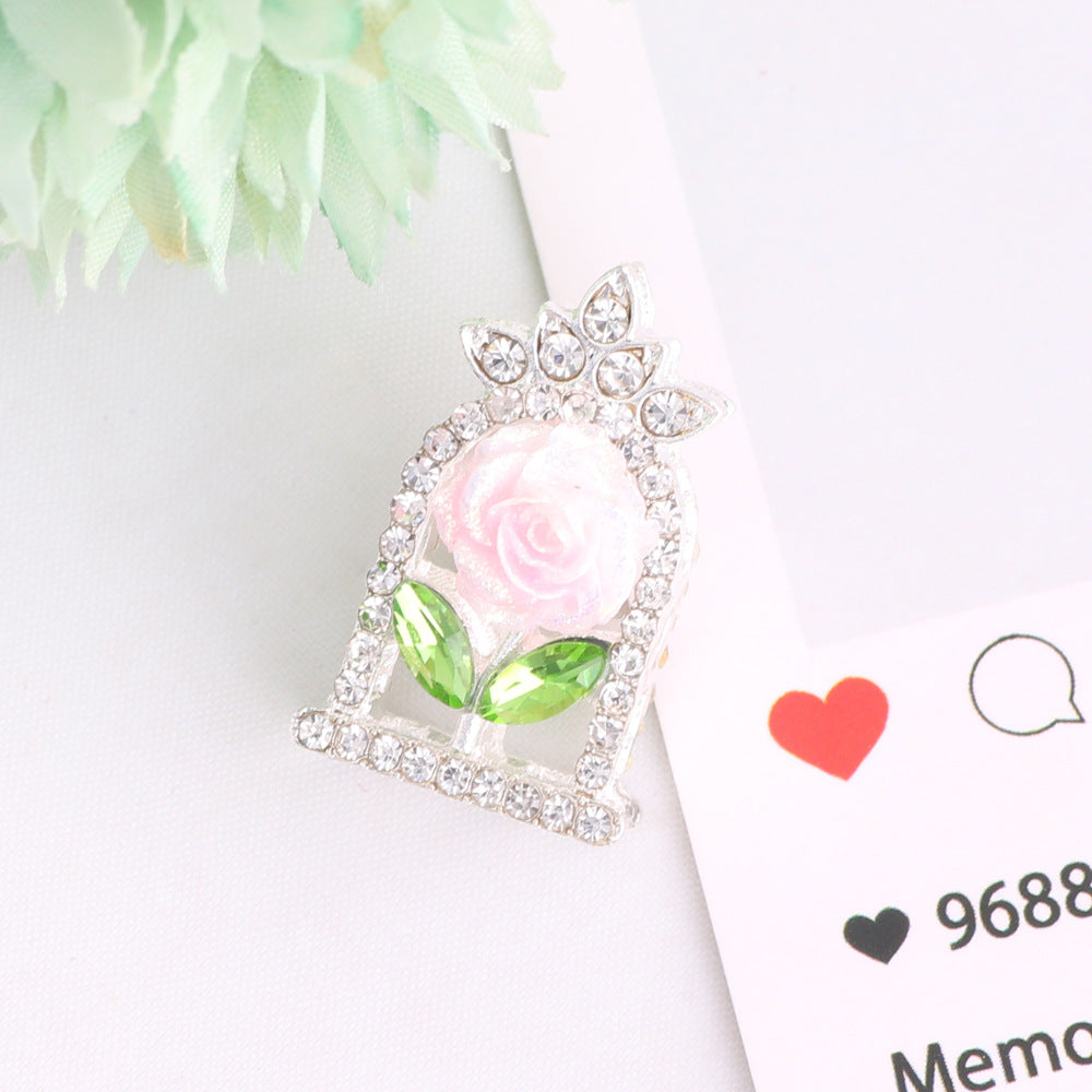 24mm Rose Frame Rhinestone Beads Alloy Decorative 3pcs 7