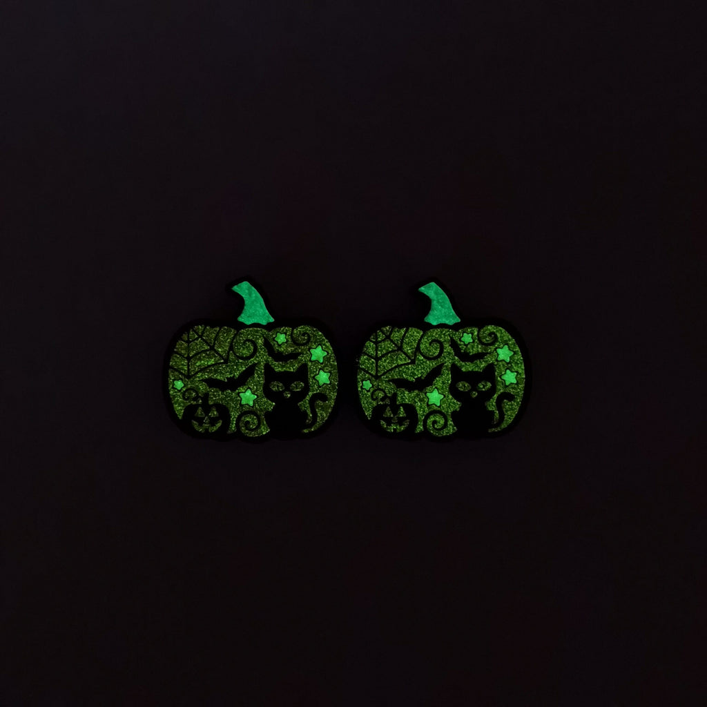 Silicone Focal Beads Halloween Pumpkin With Cats And Bats 20pcs 2