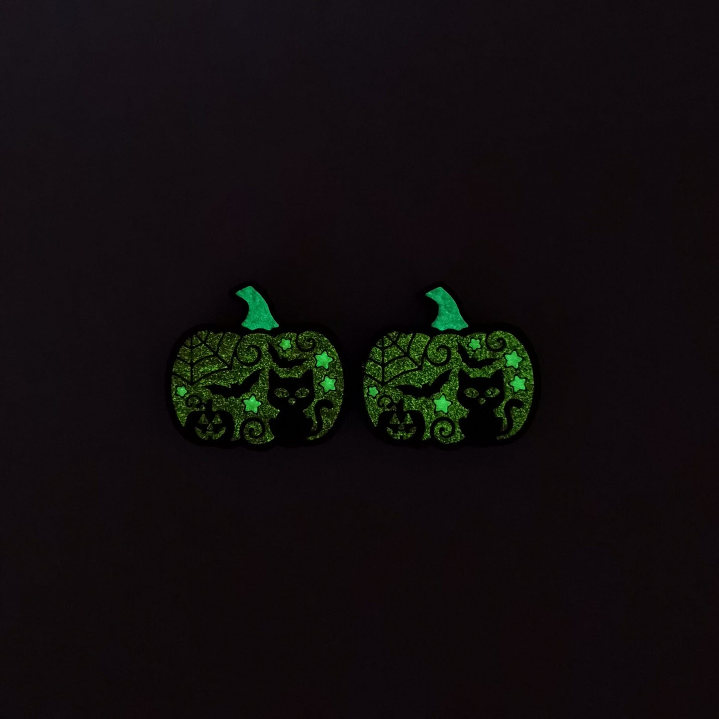 Silicone Focal Beads Halloween Pumpkin With Cats And Bats 20pcs 2