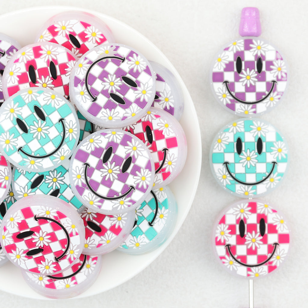 Daisy Check Smile Face Silicone Focal Beads 20Pcs 