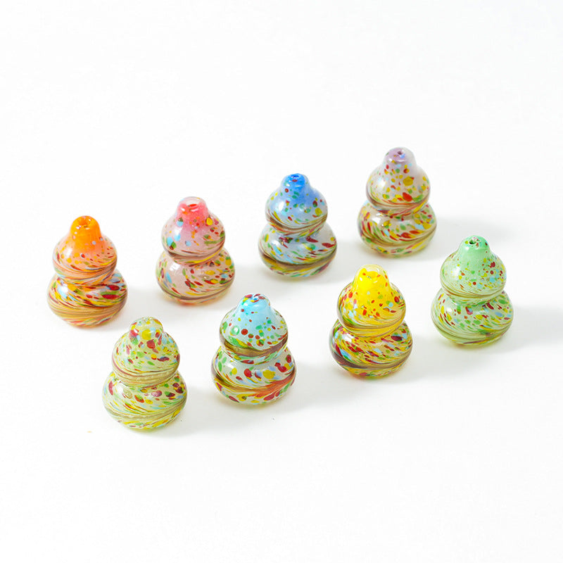 Vintage Lampwork Gourd Glass Beads 16x20mm Confetti Phoenix Tail 10pcs