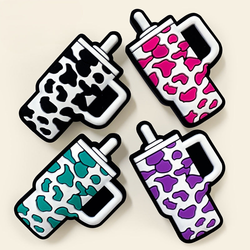 Silicone Focal Beads Cow Print Travel Cup Handle 20pcs